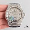 6931a8c3ccd8ab3d7af9d34e JF AP Royal Oak 15452 Full Paved Swarovski Crystal Couple Watches, Men's 41mm and Women's 37mm, Automatic Mechanical Movement Modified from Citizen 9015 Cal.3120, 316 Stainless Steel Case and Bracelet, Sapphire Crystal, Swarovski Crystals, Luminous Dial Hands, Leather Strap with Folding Clasp, 50m Water Resistance, Model MS2M-S4/5BY