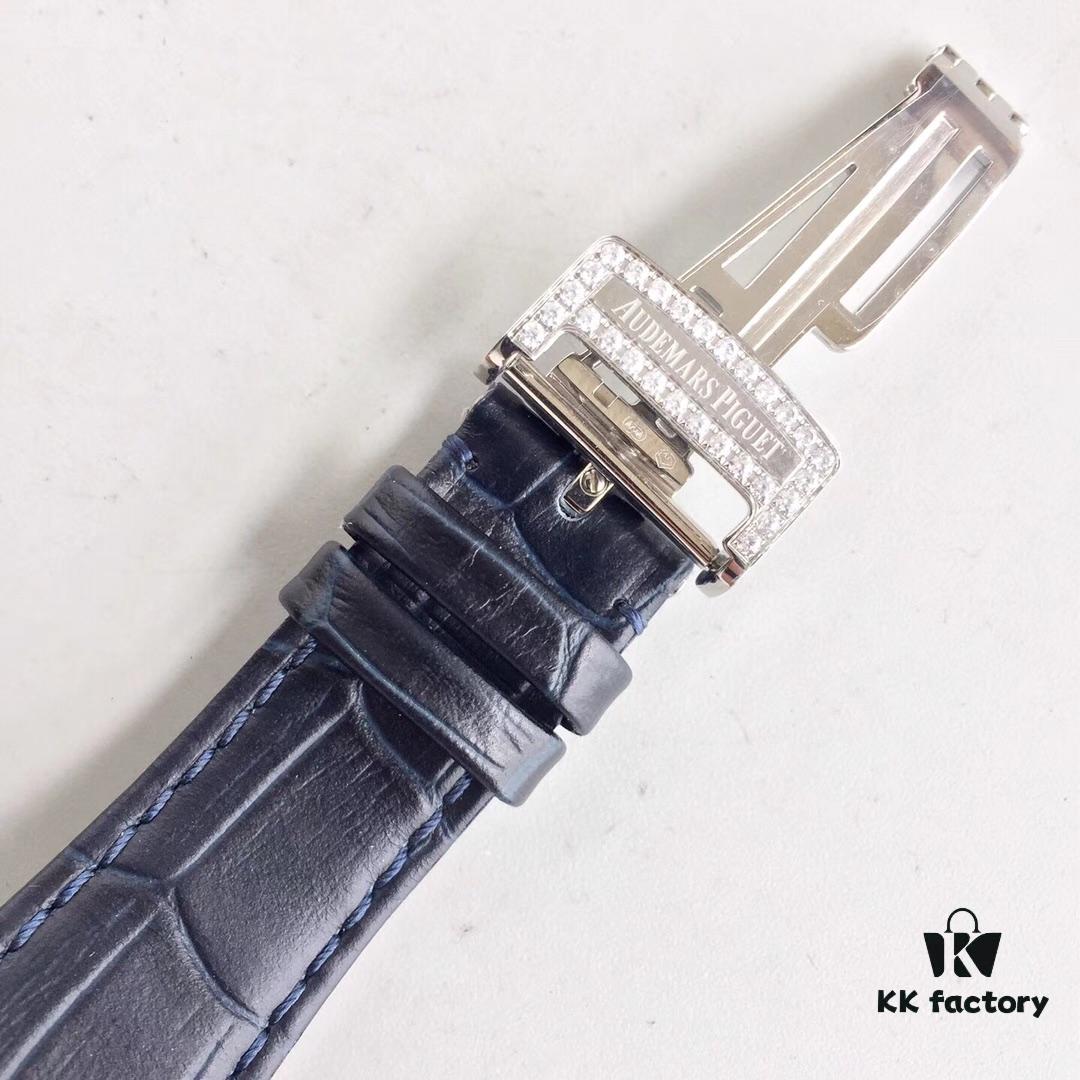 6931a8c4ccd8ab3d7af9d355 JF AP Royal Oak 15452 Full Paved Swarovski Crystal Couple Watches, Men's 41mm and Women's 37mm, Automatic Mechanical Movement Modified from Citizen 9015 Cal.3120, 316 Stainless Steel Case and Bracelet, Sapphire Crystal, Swarovski Crystals, Luminous Dial Hands, Leather Strap with Folding Clasp, 50m Water Resistance, Model MS2M-S4/5BY