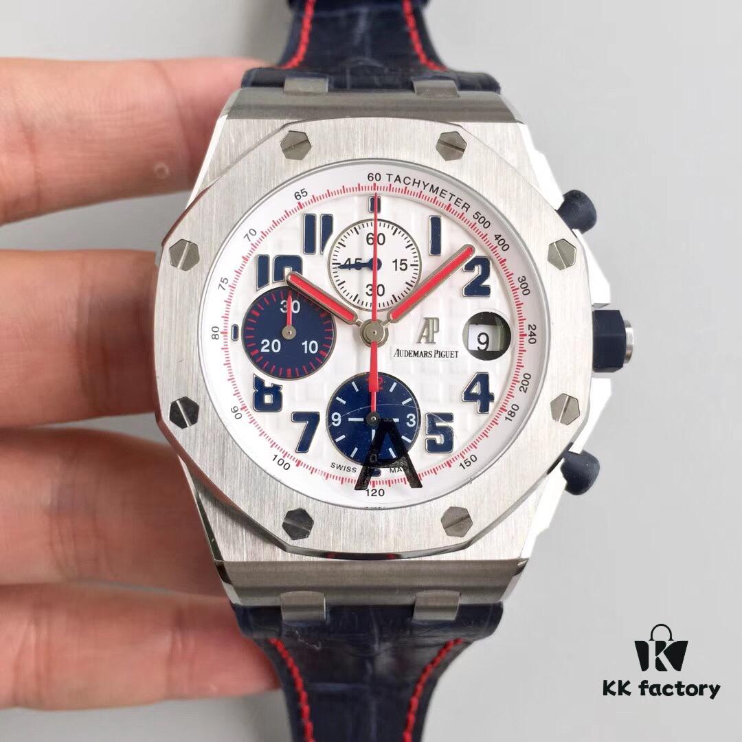 JF Fine Craftsmanship Audemars Piguet Royal Oak Offshore Series Cyclops Chronograph Watch with Steel Bracelet, Rubber Buttons, Sapphire Crystal, Modified 7750 Movement with Small Seconds at 12 o'clock Position, 42mm Case Size, Model MS2M-S5/5BY