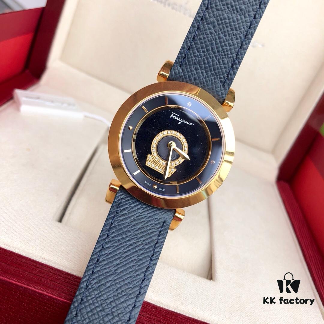6931a8c5ccd8ab3d7af9d366 Salvatore Ferragamo FQ4 Quartz Women's Watch, 37mm Case, Sapphire Crystal, Mother-of-Pearl Dial, Calfskin Strap
