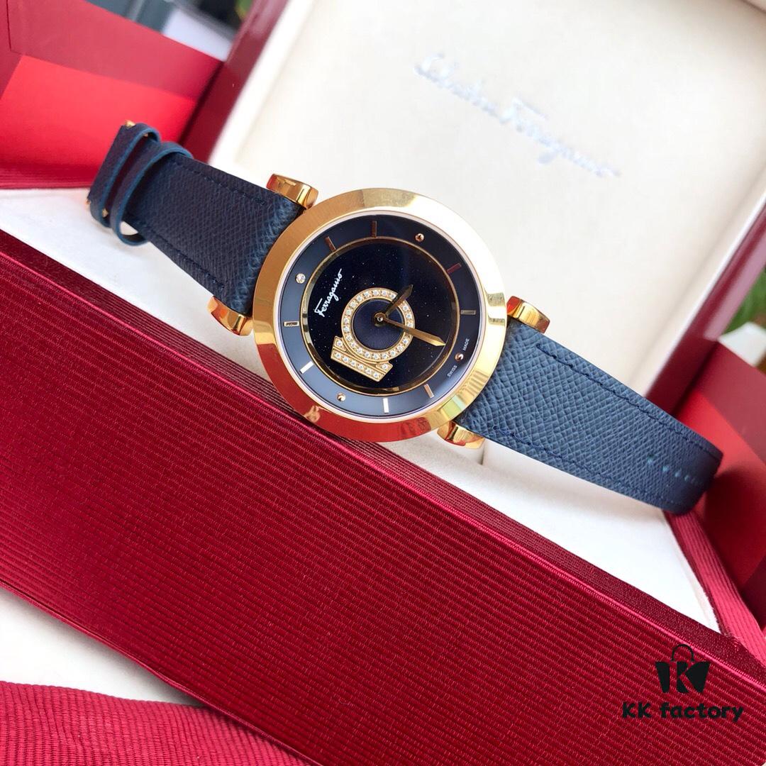 6931a8c5ccd8ab3d7af9d369 Salvatore Ferragamo FQ4 Quartz Women's Watch, 37mm Case, Sapphire Crystal, Mother-of-Pearl Dial, Calfskin Strap