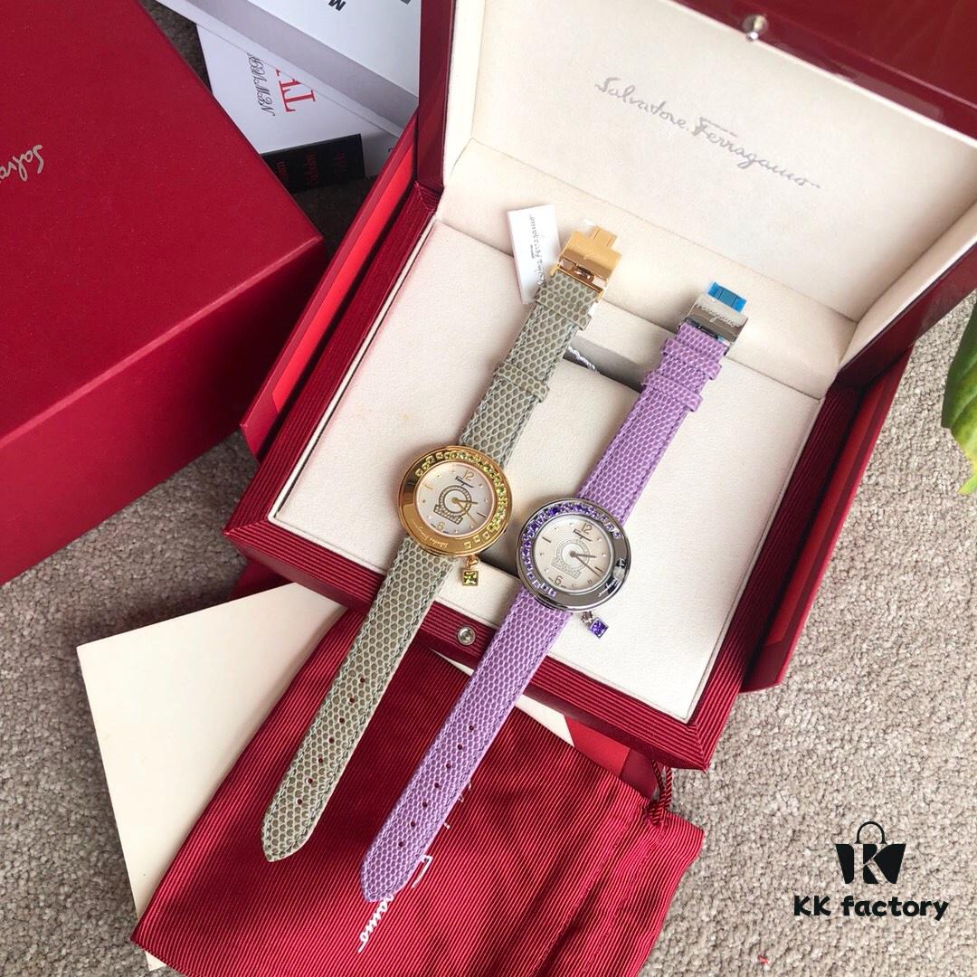 6931a8c5ccd8ab3d7af9d36d Authentic Ferragamo F64 Series, 38mm Case Diameter, Swiss Original Movement, Bezel Set with Colorful Crystals