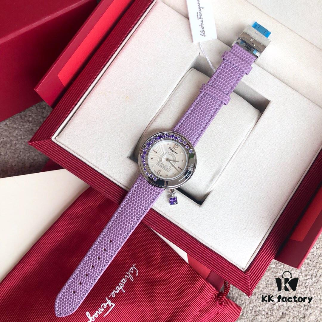 6931a8c5ccd8ab3d7af9d36e Authentic Ferragamo F64 Series, 38mm Case Diameter, Swiss Original Movement, Bezel Set with Colorful Crystals