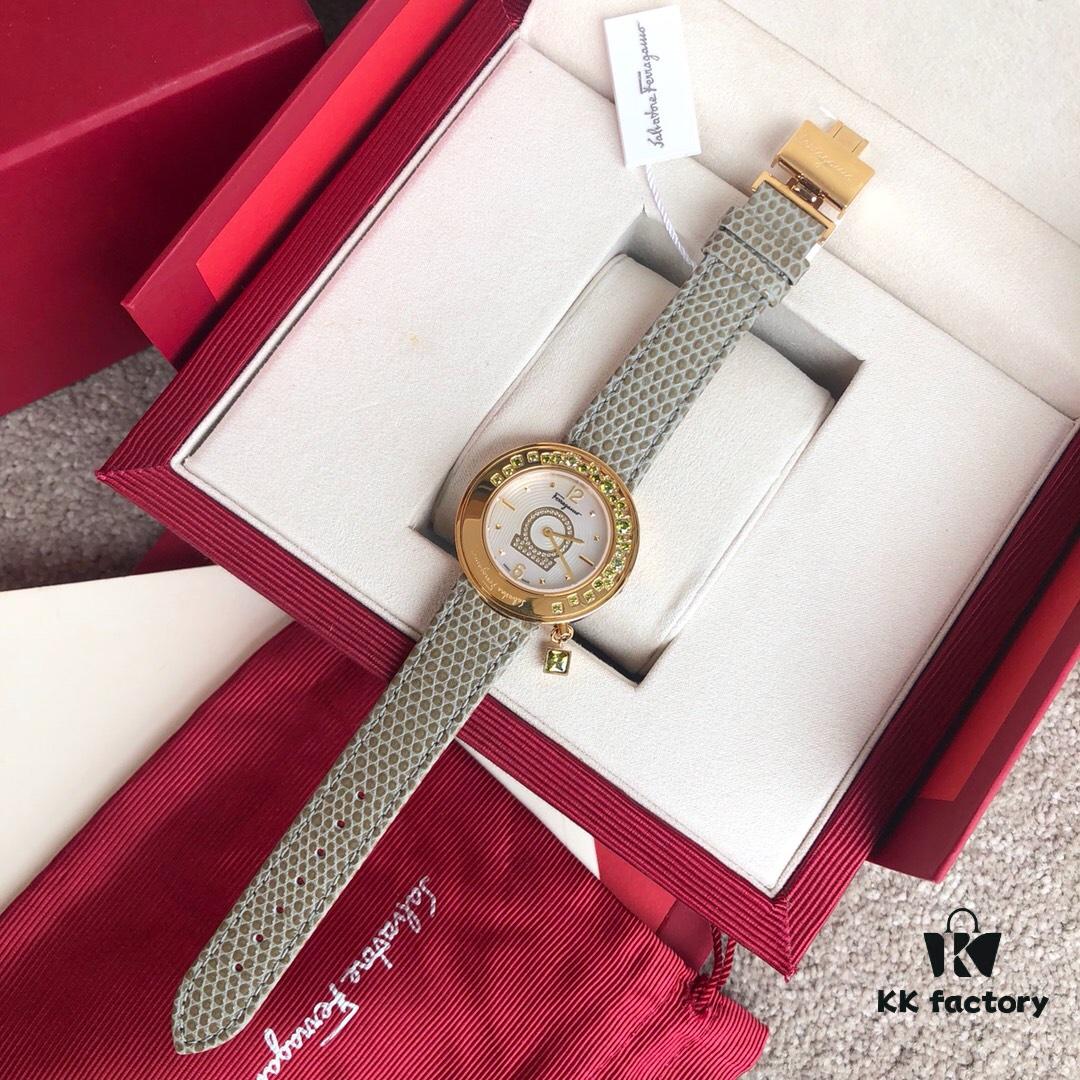 6931a8c5ccd8ab3d7af9d36f Authentic Ferragamo F64 Series, 38mm Case Diameter, Swiss Original Movement, Bezel Set with Colorful Crystals