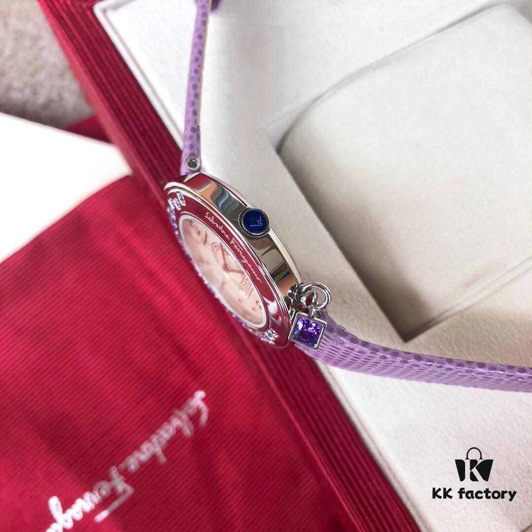 6931a8c6ccd8ab3d7af9d373 Authentic Ferragamo F64 Series, 38mm Case Diameter, Swiss Original Movement, Bezel Set with Colorful Crystals