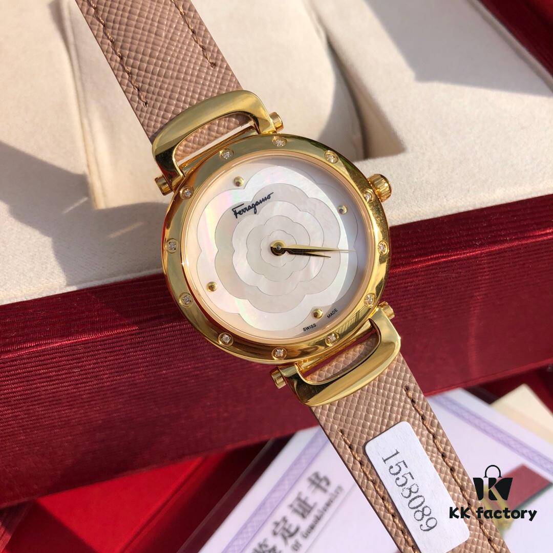 Exclusive New Arrival Ferragamo STYLE Series Diamond-Paved Ladies' Quartz Watch, 12 Genuine 1.0 vs-Grade Diamonds