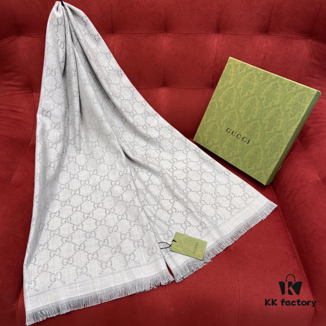 6931a8d6ccd8ab3d7af9d3b5 Classic Upgrade - Gray GUCI Double-Sided Jacquard Wool Scarf