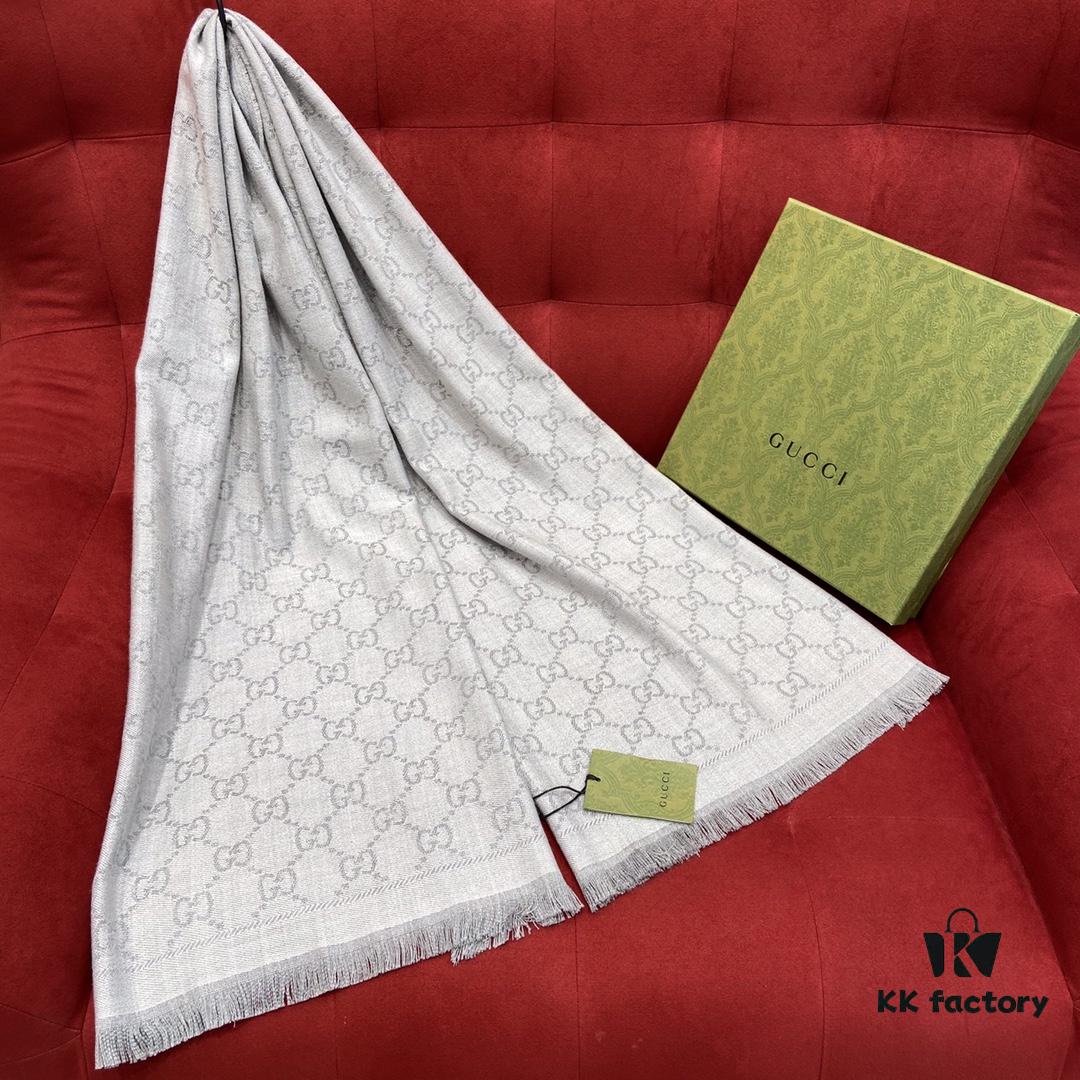 6931a8d6ccd8ab3d7af9d3b6 Classic Upgrade - Gray GUCI Double-Sided Jacquard Wool Scarf