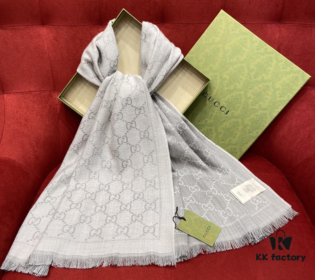 6931a8d6ccd8ab3d7af9d3b7 Classic Upgrade - Gray GUCI Double-Sided Jacquard Wool Scarf