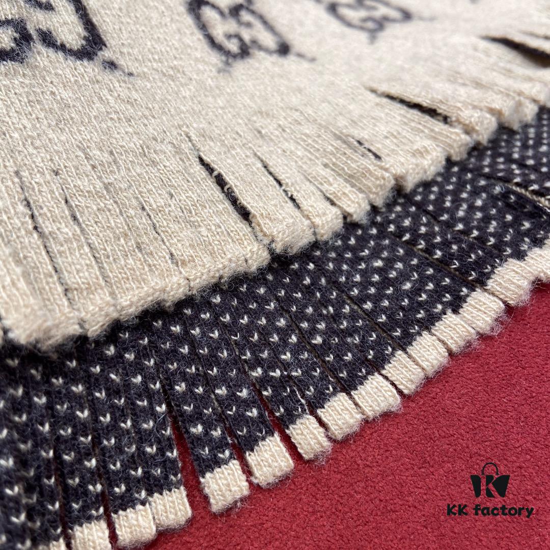 6931a8d9ccd8ab3d7af9d3e7 GUCCI Double-Sided Wool Scarf Classic Small Double G Logo, Khaki and Coffee Color Combination, Unisex Design