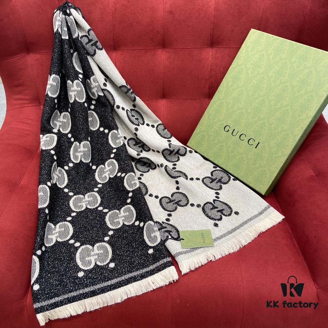 6931a8d9ccd8ab3d7af9d3eb Gucci Unisex Wool Jacquard Scarf with Metallic Thread, Three Colors Available