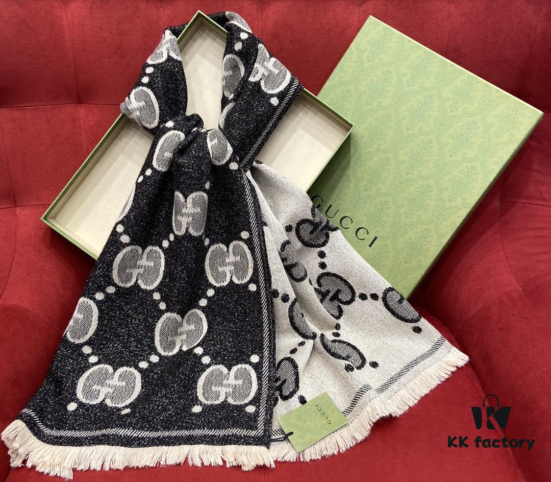 6931a8d9ccd8ab3d7af9d3ec Gucci Unisex Wool Jacquard Scarf with Metallic Thread, Three Colors Available