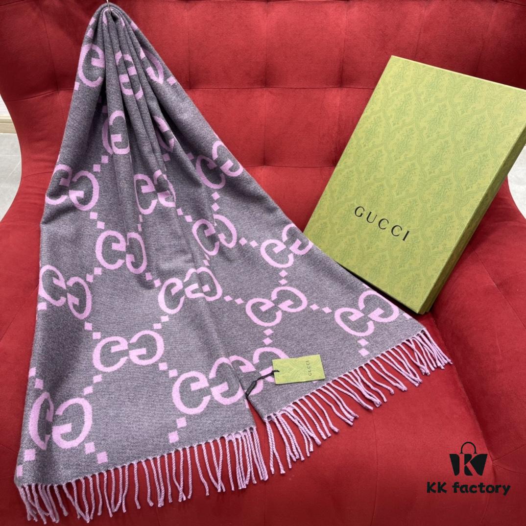 6931a8dcccd8ab3d7af9d421 Gray Pink GUCCI Double-Sided Large Tassel Scarf – 100% Cashmere, Extremely Soft and Skin-Friendly, Luxurious and Elegant Unisex Scarf, 45*200CM