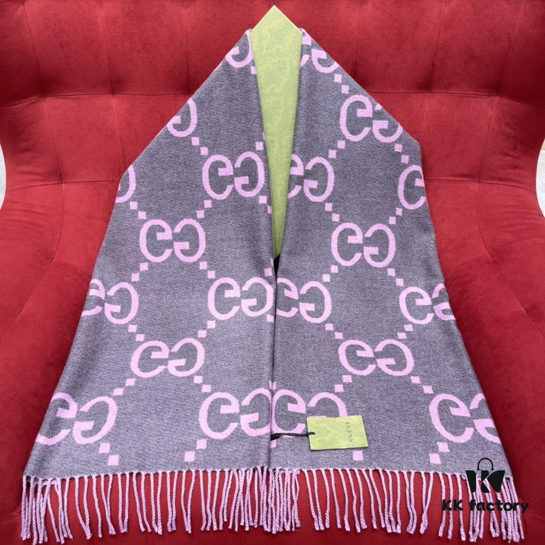 6931a8ddccd8ab3d7af9d429 Gray Pink GUCCI Double-Sided Large Tassel Scarf – 100% Cashmere, Extremely Soft and Skin-Friendly, Luxurious and Elegant Unisex Scarf, 45*200CM