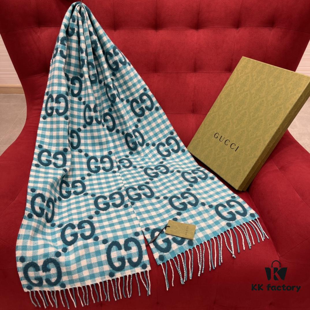 6931a8ddccd8ab3d7af9d433 GUCCI Check Two-Tone Fringe Scarf