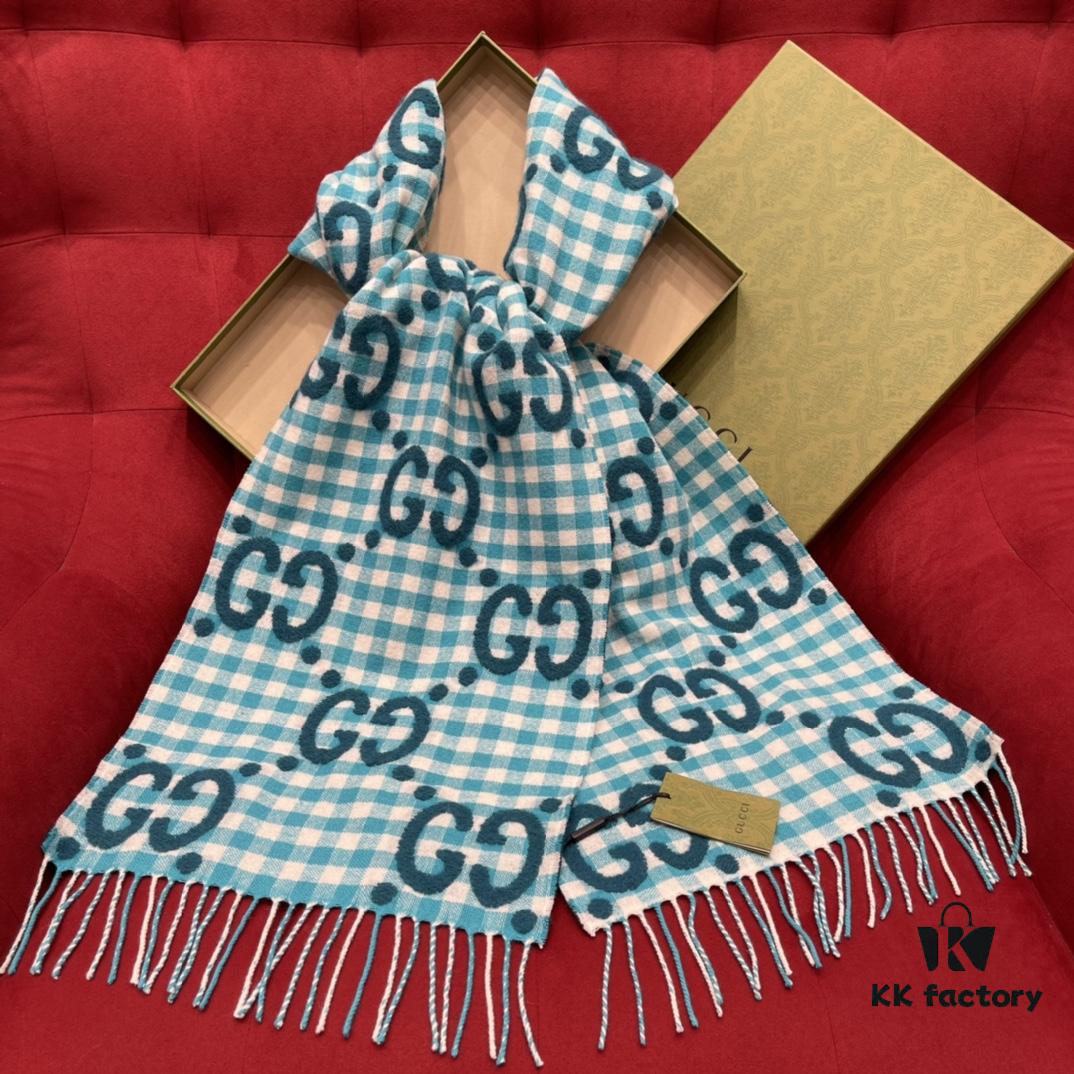6931a8ddccd8ab3d7af9d435 GUCCI Check Two-Tone Fringe Scarf