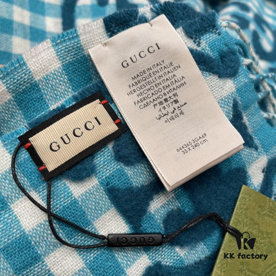 6931a8deccd8ab3d7af9d43b GUCCI Check Two-Tone Fringe Scarf