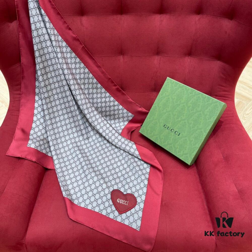 6931a8deccd8ab3d7af9d445 Gucci Red Silk Scarf with Shiny Heart and Classic Monogram, Elegant and Versatile, 100% Silk, 90*90cm
