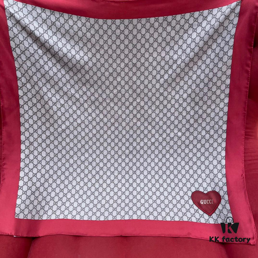 6931a8deccd8ab3d7af9d446 Gucci Red Silk Scarf with Shiny Heart and Classic Monogram, Elegant and Versatile, 100% Silk, 90*90cm