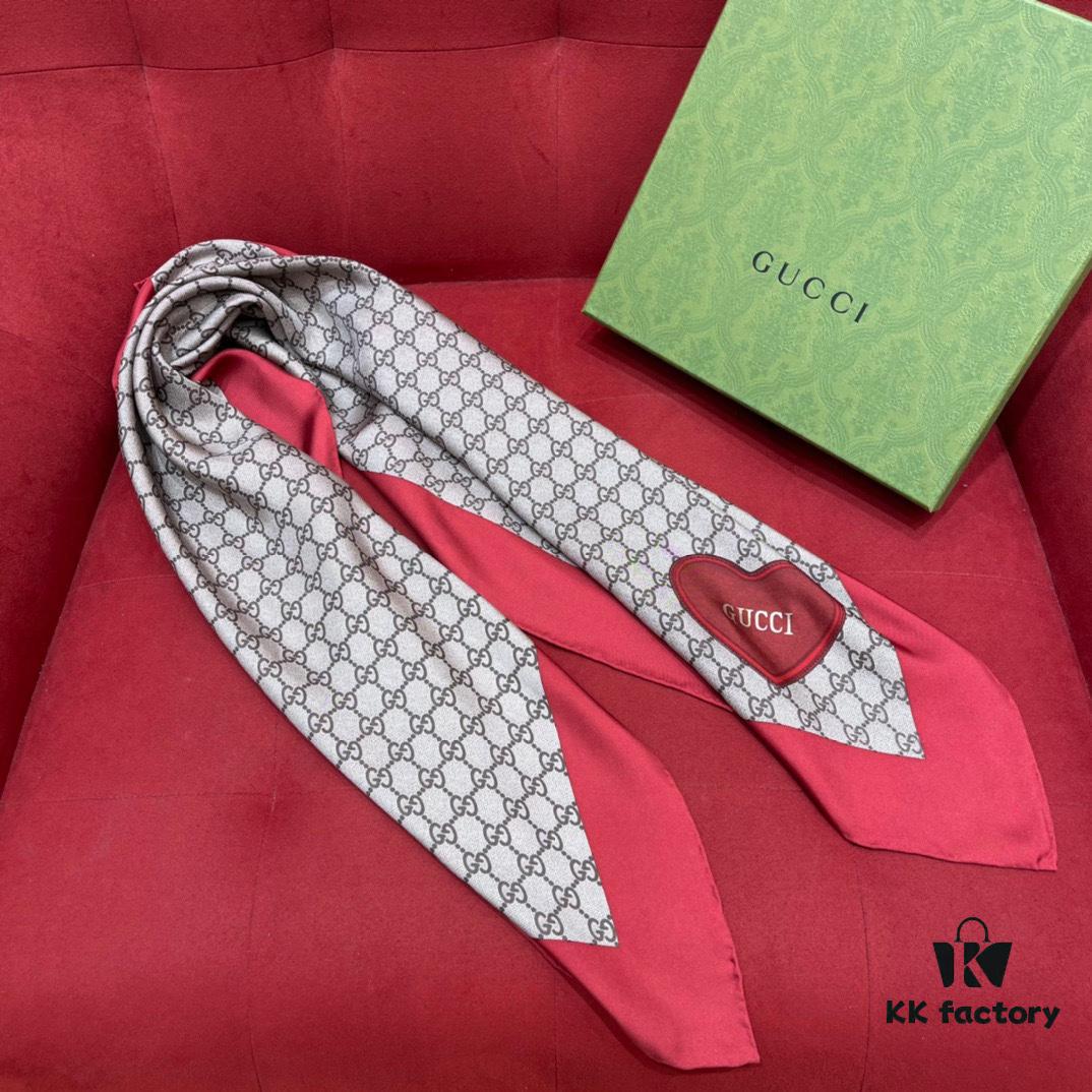 6931a8deccd8ab3d7af9d449 Gucci Red Silk Scarf with Shiny Heart and Classic Monogram, Elegant and Versatile, 100% Silk, 90*90cm