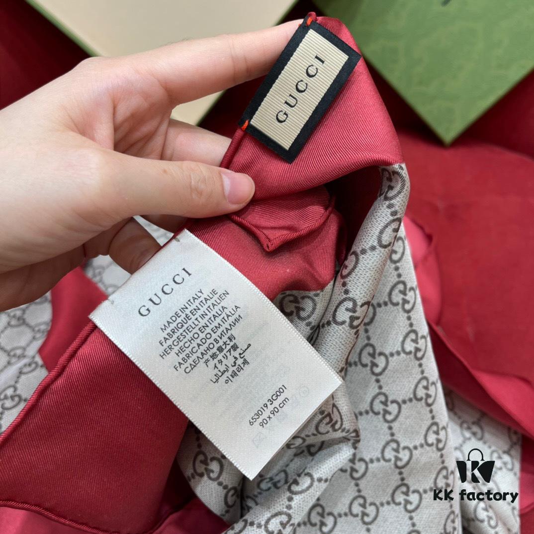 6931a8dfccd8ab3d7af9d44c Gucci Red Silk Scarf with Shiny Heart and Classic Monogram, Elegant and Versatile, 100% Silk, 90*90cm