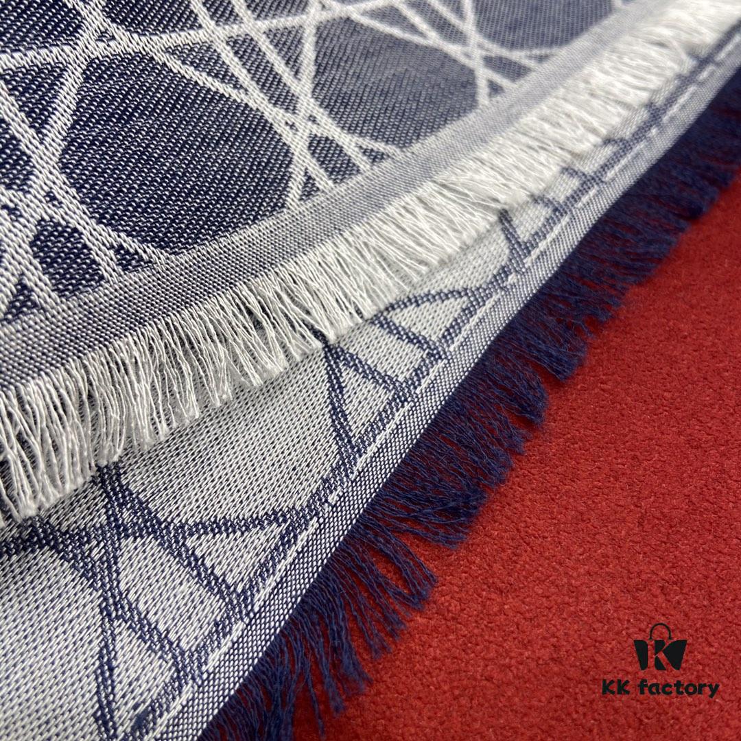 6931a8e6ccd8ab3d7af9d4c6 Dior Denim Blue Checkered Shawl - 140*140cm Multifunctional Scarf Made of Wool, Silk, and Cashmere Blend
