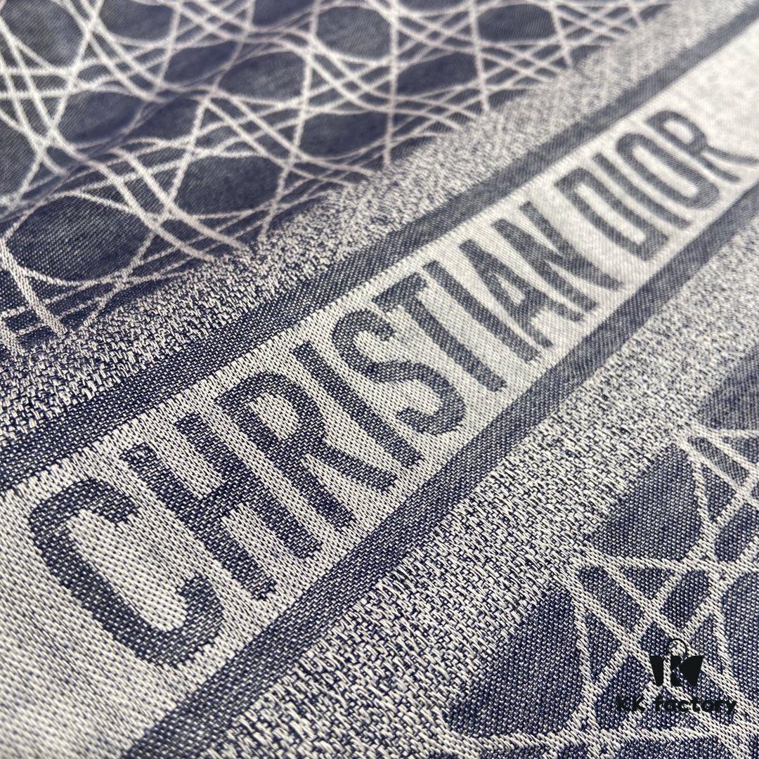 6931a8e6ccd8ab3d7af9d4c7 Dior Denim Blue Checkered Shawl - 140*140cm Multifunctional Scarf Made of Wool, Silk, and Cashmere Blend