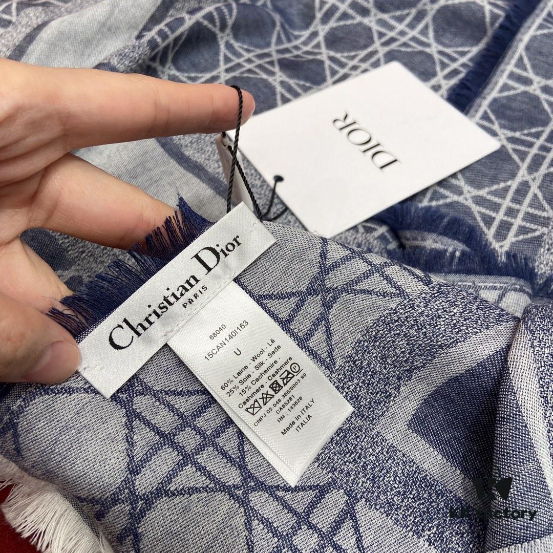 6931a8e6ccd8ab3d7af9d4c8 Dior Denim Blue Checkered Shawl - 140*140cm Multifunctional Scarf Made of Wool, Silk, and Cashmere Blend