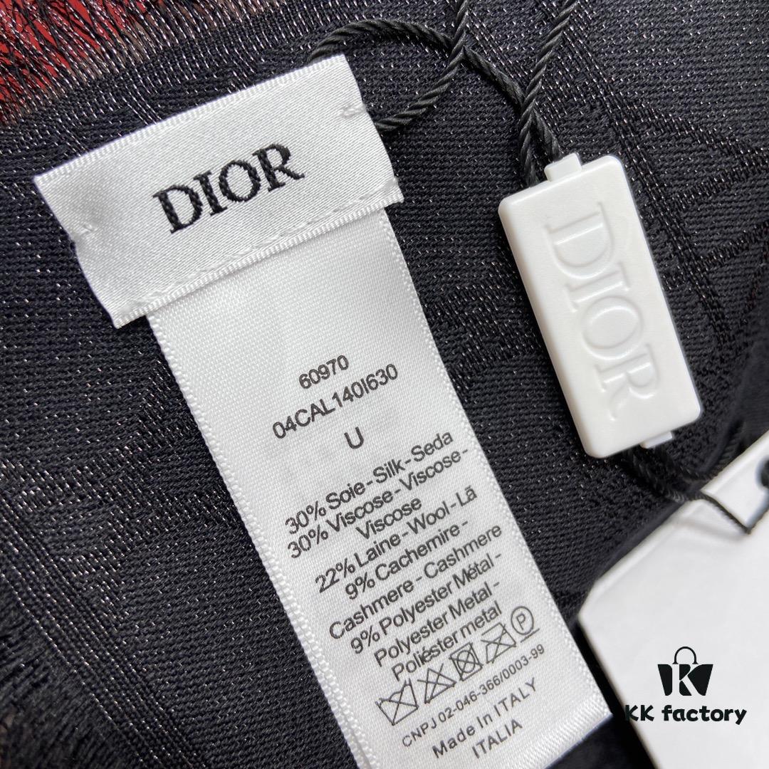 Dior Checkered Pattern Gold Thread Shawl, Black - Silk and Wool-Cashmere Blend, 140cm*140cm