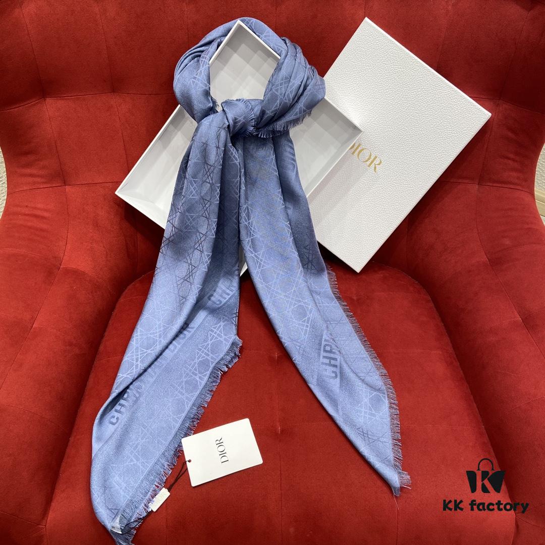 Blue Herringbone Dior Herringbone Trim Gold Thread Shawl