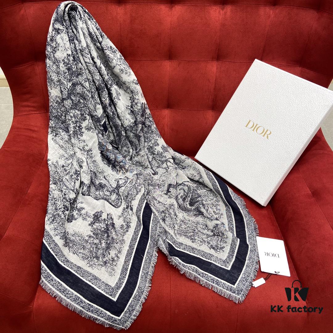 6931a8ebccd8ab3d7af9d512 Dior Toile de Jouy Print Scarf - Youthful and Vibrant Design with Wool, Silk, and Cotton Blend