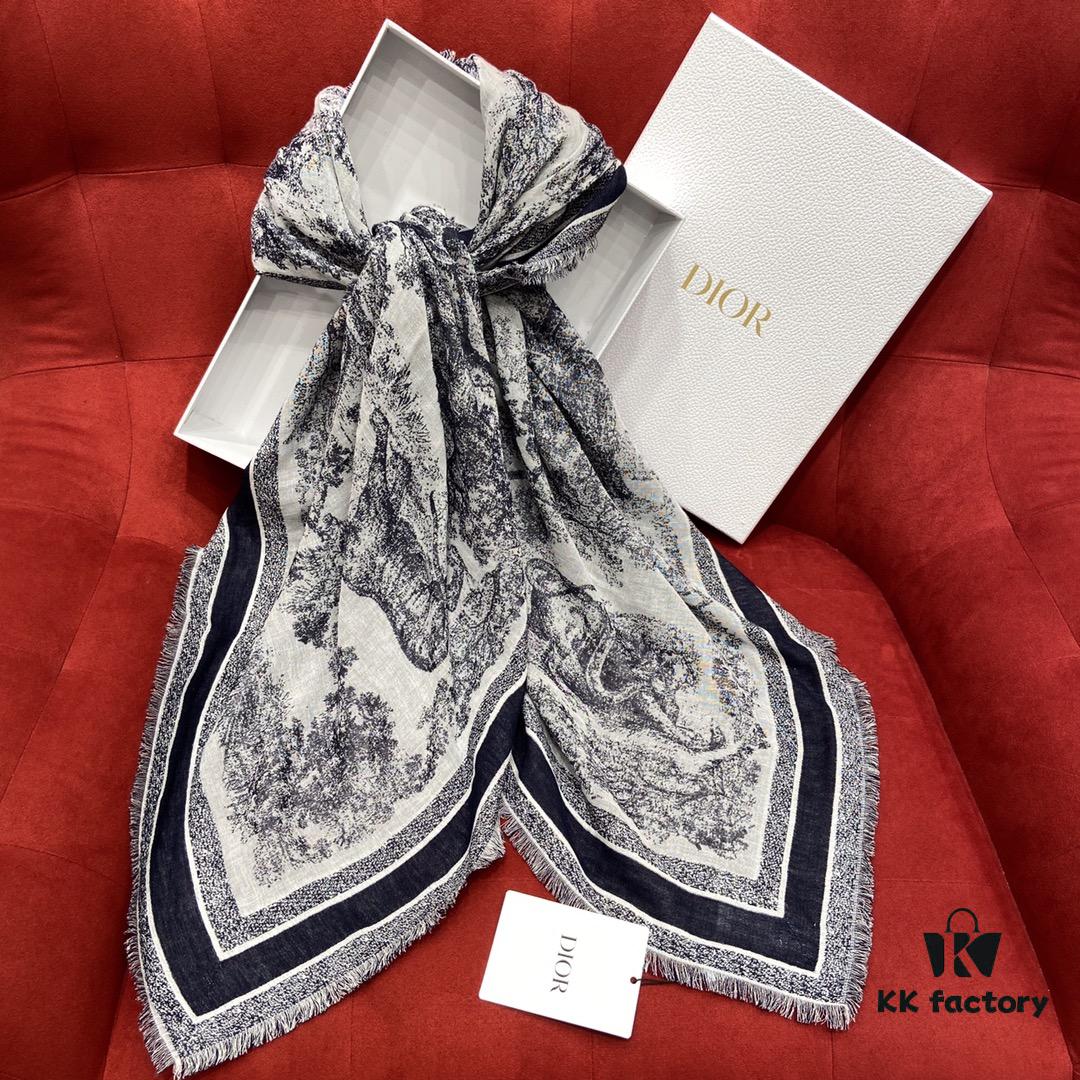 6931a8ebccd8ab3d7af9d513 Dior Toile de Jouy Print Scarf - Youthful and Vibrant Design with Wool, Silk, and Cotton Blend