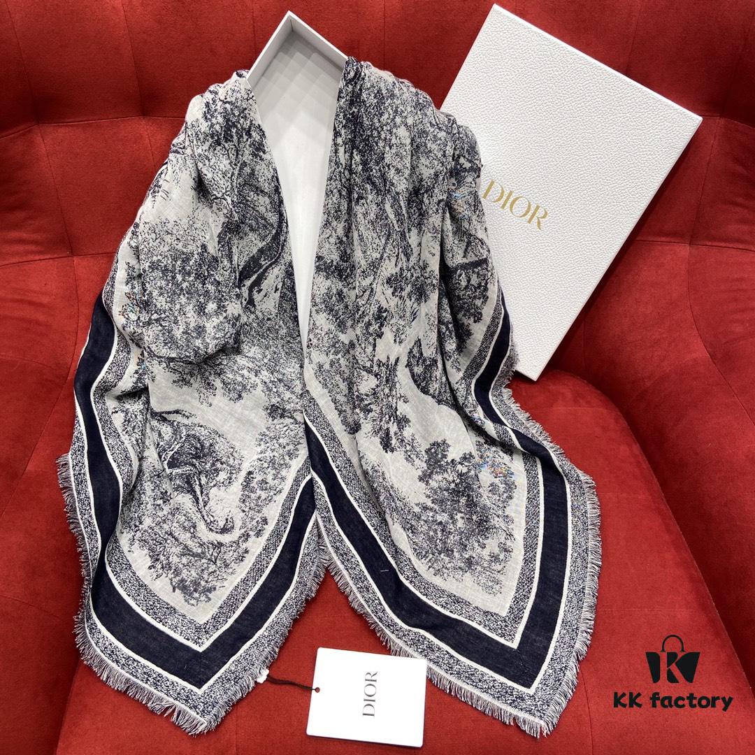 6931a8ebccd8ab3d7af9d514 Dior Toile de Jouy Print Scarf - Youthful and Vibrant Design with Wool, Silk, and Cotton Blend