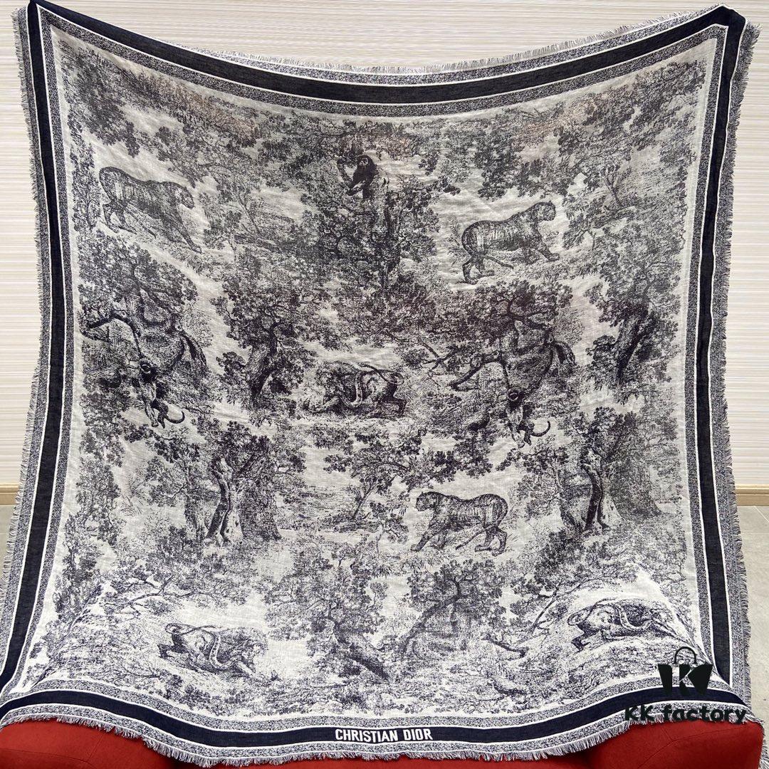 6931a8ebccd8ab3d7af9d515 Dior Toile de Jouy Print Scarf - Youthful and Vibrant Design with Wool, Silk, and Cotton Blend
