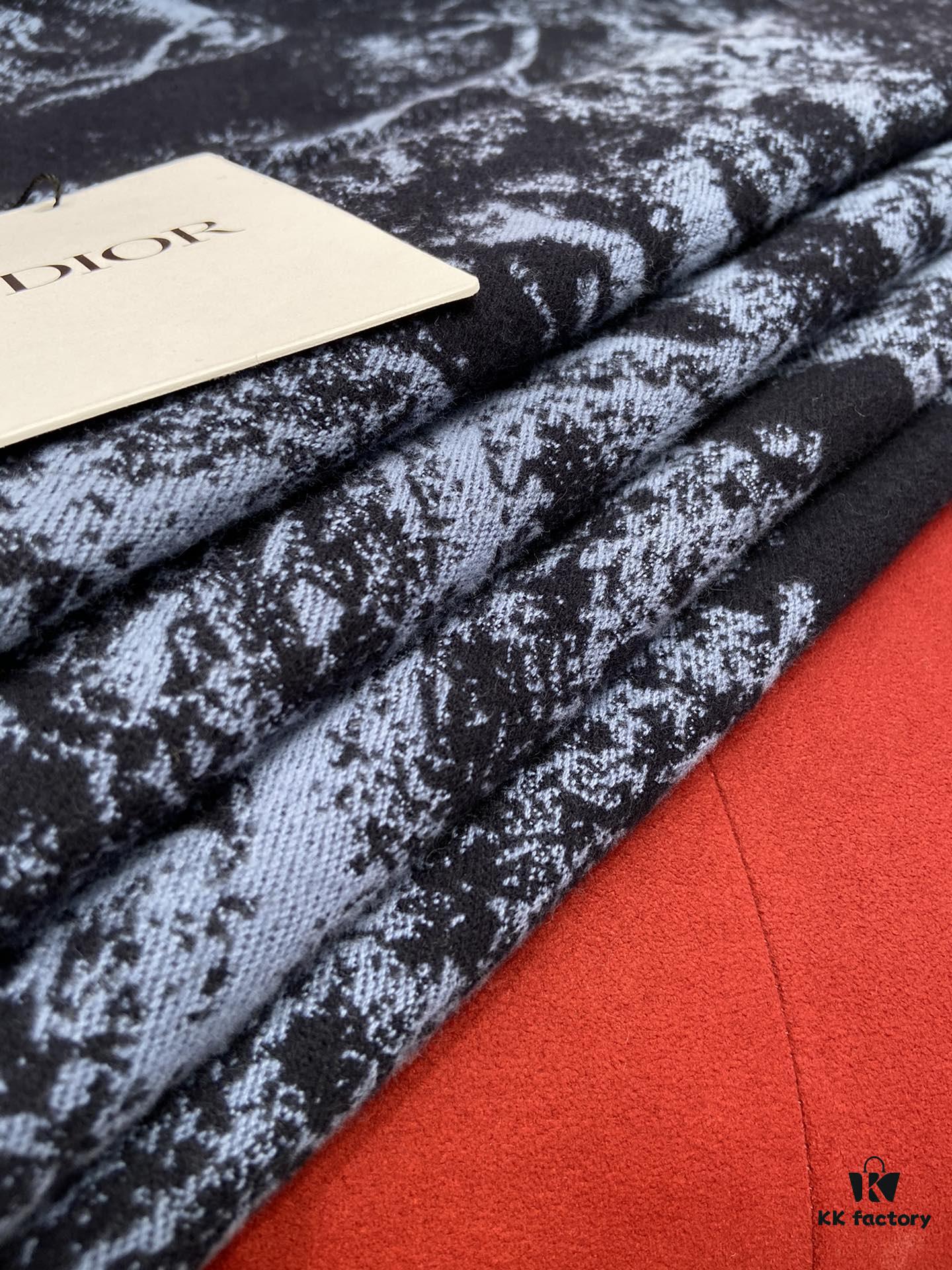 Dior Navy Blue Shawl Reimagines the Iconic Toile de Jouy Pattern with a Faded Effect