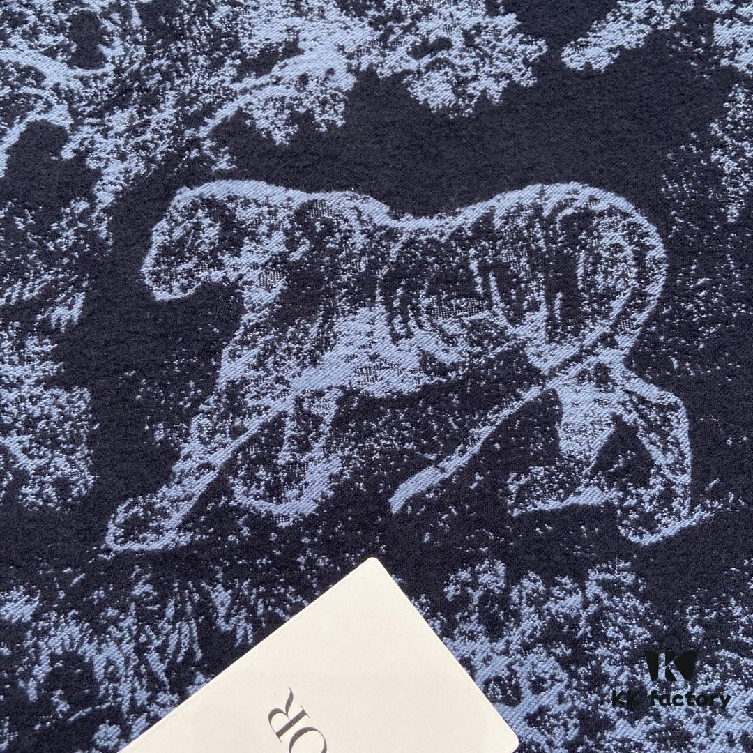 Dior Navy Blue Shawl Reimagines the Iconic Toile de Jouy Pattern with a Faded Effect