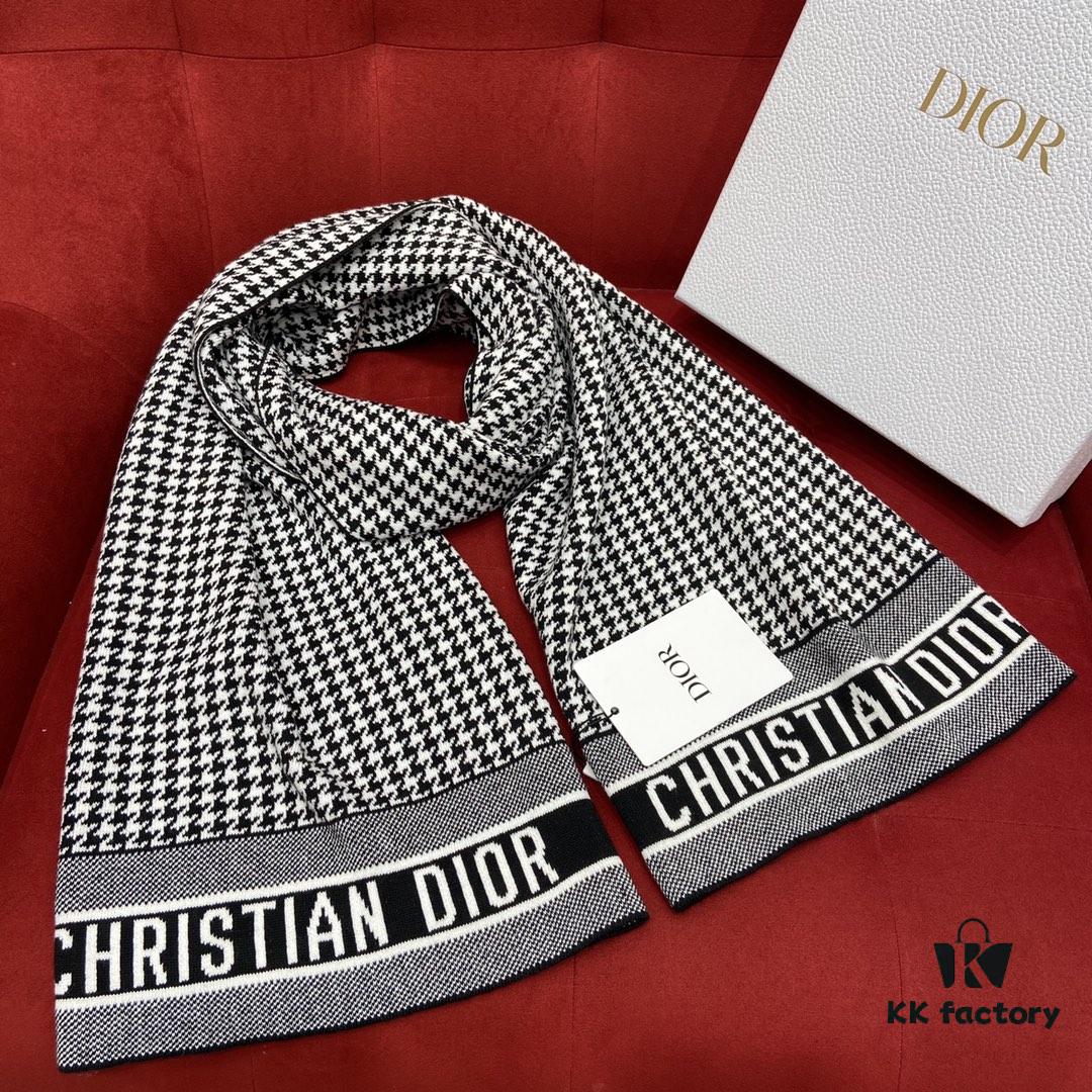 6931a8ecccd8ab3d7af9d526 DIOR Eternal Classic – Houndstooth Pattern Unisex Scarf with 97% Cashmere