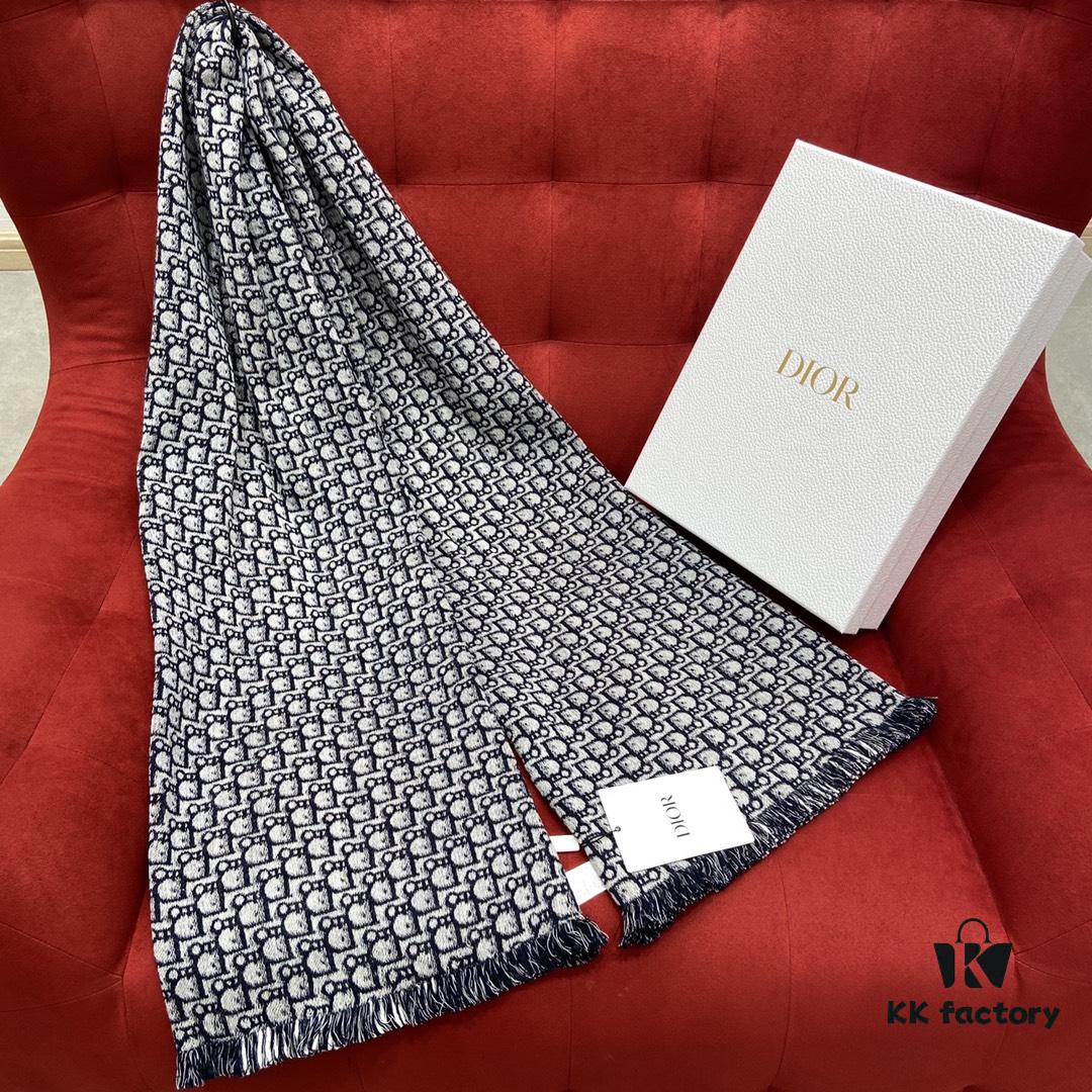 Navy Blue Dior Latest Fall/Winter Collection Preppy Double-Sided Scarf – Extremely Versatile, Two Sides for Two Styles