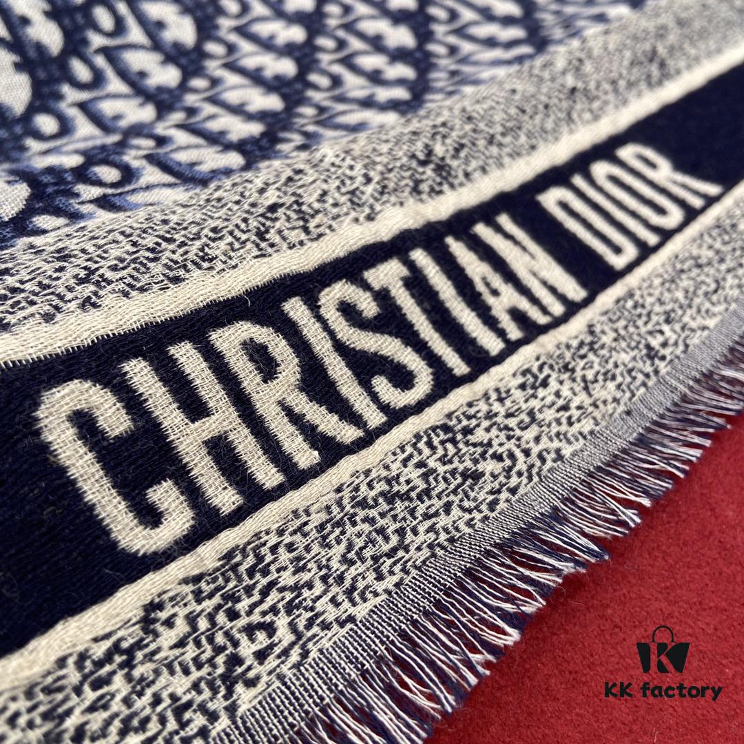 6931a8f0ccd8ab3d7af9d55f Dior Luxury Shawl with Logo Pattern and Fringe, 42% Wool 42% Silk Blend, 140x140cm