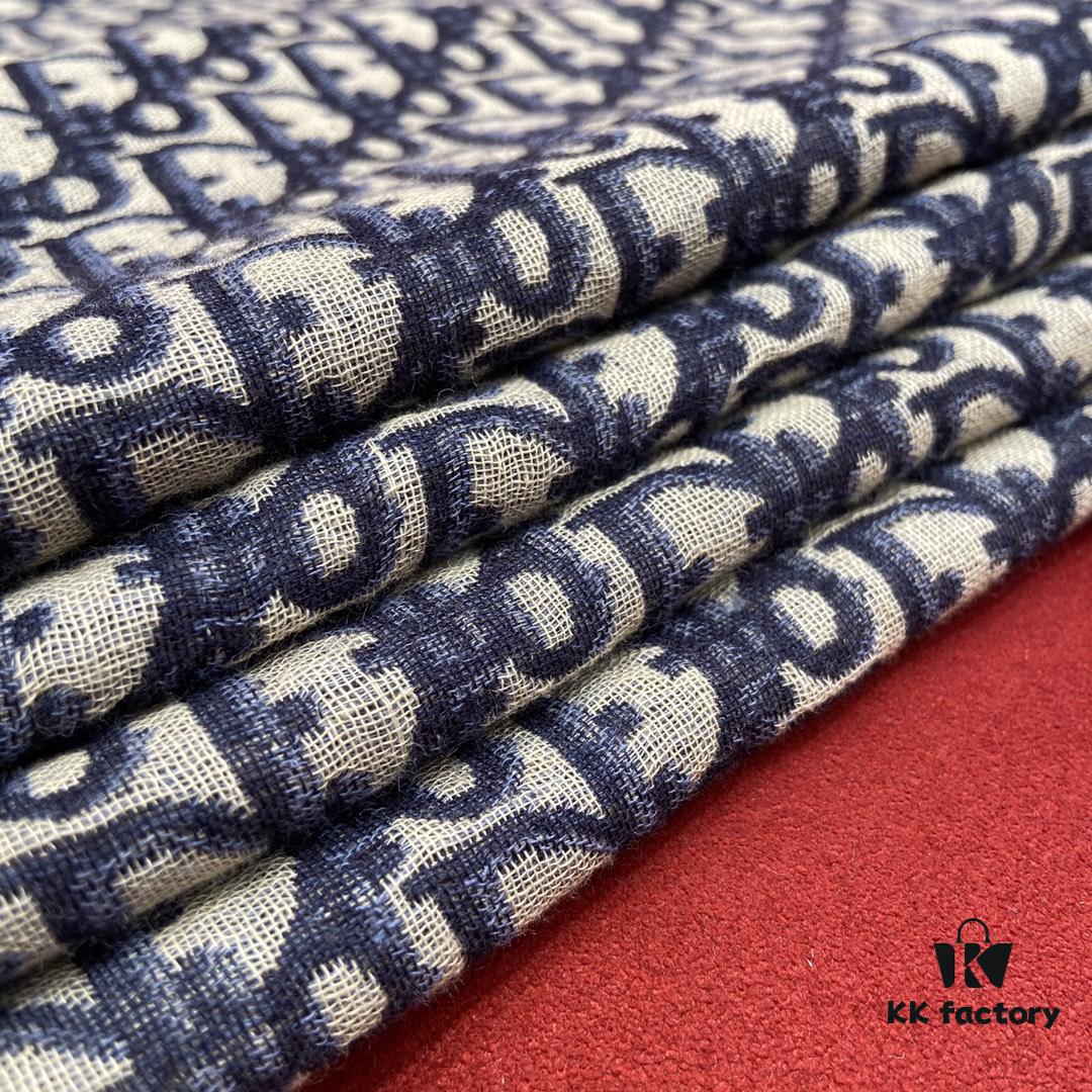 6931a8f0ccd8ab3d7af9d560 Dior Luxury Shawl with Logo Pattern and Fringe, 42% Wool 42% Silk Blend, 140x140cm