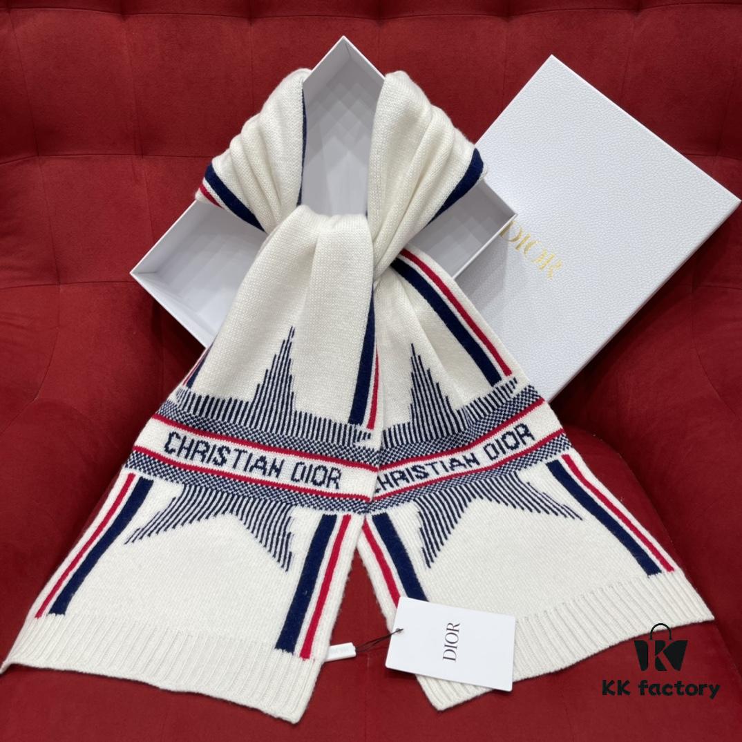 6931a8f0ccd8ab3d7af9d564 Dior Alpine Lucky Star Scarf 70% Wool and 30% Cashmere Jacquard Knit Warm Soft and Smooth Unisex Lightweight Scarf 30*200CM