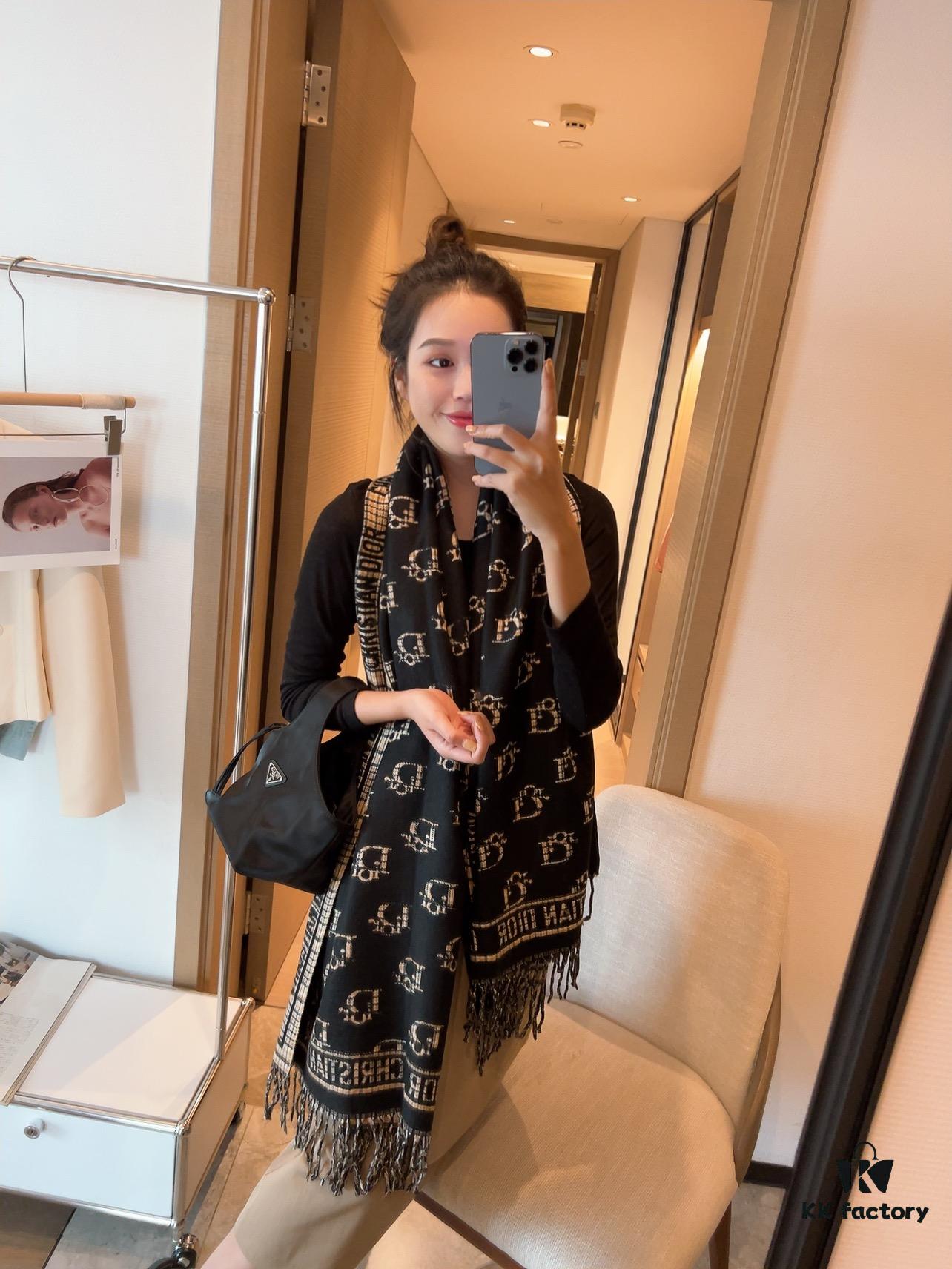 6931a8f1ccd8ab3d7af9d57a Dior Luxurious Gold-Thread Embellished Scarf, Premium Fabric Quality