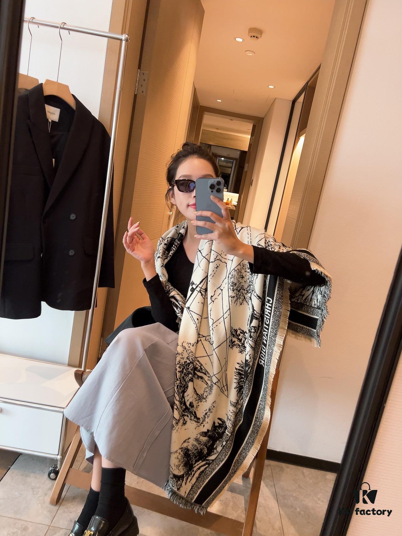 6931a8f3ccd8ab3d7af9d591 Dior Worldwide Travel Collection Original CD Monogram Oversized Shawl - Large Blanket, Wrap, Scarf
