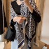 6931a8f4ccd8ab3d7af9d5a2 Dior Oblique Print Cashmere Wool Silk Shawl - Denim Blue & Charcoal Grey