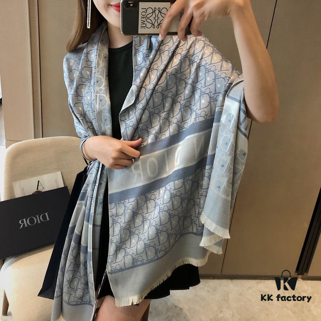 6931a8faccd8ab3d7af9d60c Premium Blue Dior-Style Packaged High-End Tencel Cotton Jacquard Scarf, Includes Greeting Card, Ribbon, Invoice, and UnionPay Set, Exported from Italy Overstock