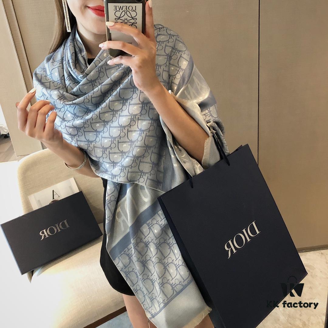 6931a8faccd8ab3d7af9d60e Premium Blue Dior-Style Packaged High-End Tencel Cotton Jacquard Scarf, Includes Greeting Card, Ribbon, Invoice, and UnionPay Set, Exported from Italy Overstock