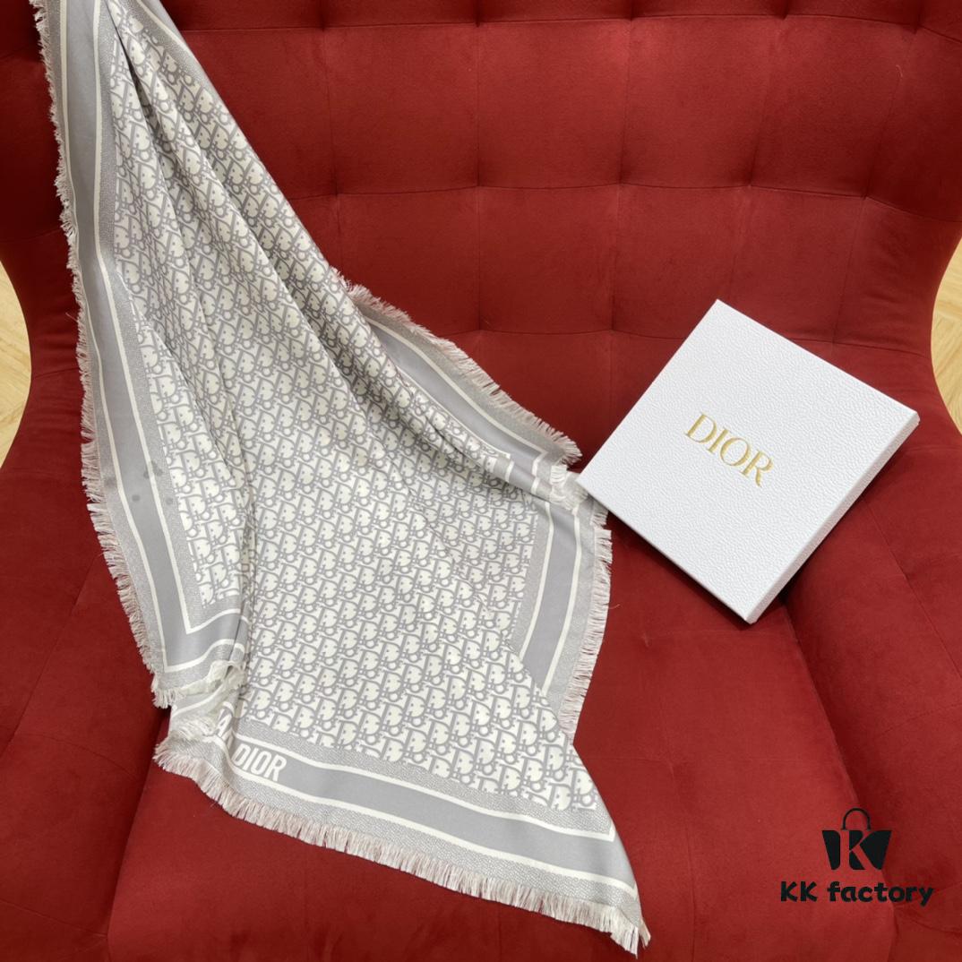 6931a8fcccd8ab3d7af9d628 Gray Dior Classic Monogram Shawl with Small Fringe Detail, Timeless and Versatile Square Scarf, 100% Twill Silk Satin, 90*90cm