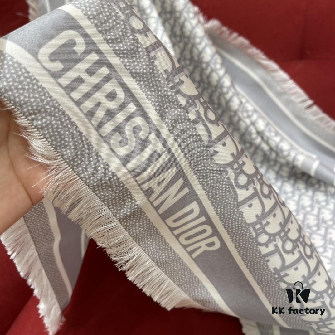 6931a8fcccd8ab3d7af9d62a Gray Dior Classic Monogram Shawl with Small Fringe Detail, Timeless and Versatile Square Scarf, 100% Twill Silk Satin, 90*90cm