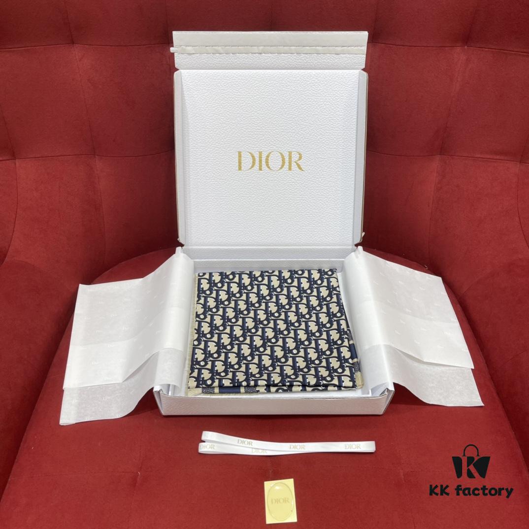 6931a8fcccd8ab3d7af9d630 Blue Dior Classic Signature Scarf with Small Fringe Accents, Timeless and Versatile Square Shawl, 100% Twill Silk Satin, 90*90cm