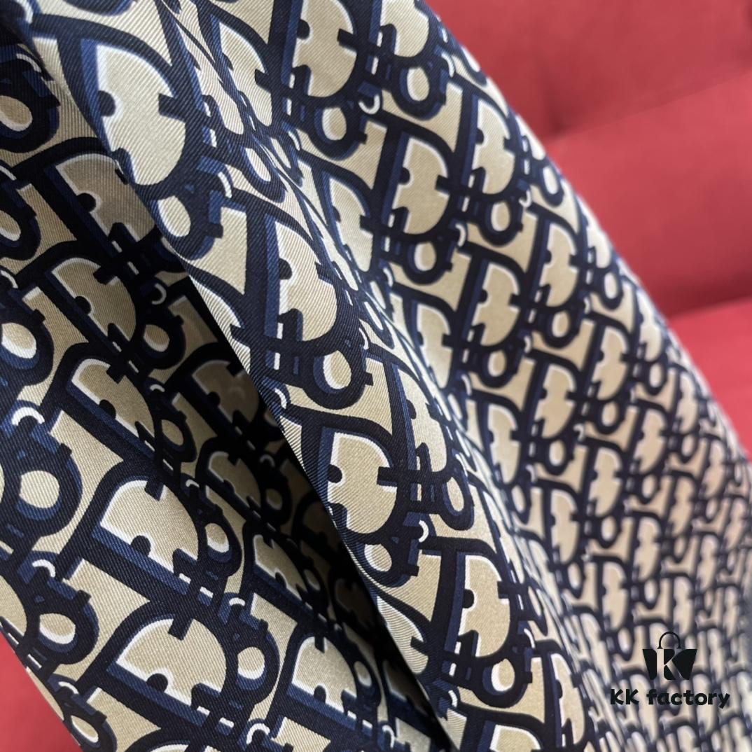6931a8fdccd8ab3d7af9d634 Blue Dior Classic Signature Scarf with Small Fringe Accents, Timeless and Versatile Square Shawl, 100% Twill Silk Satin, 90*90cm